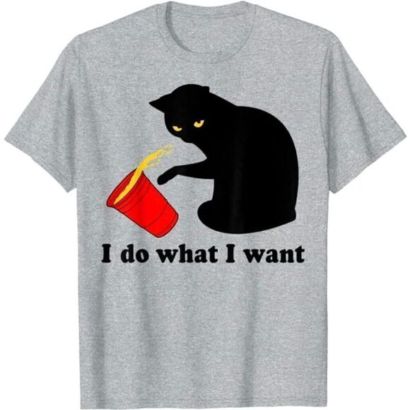 Port & Company Women's Graphic T-Shirt I Do What I Want Cat Red Cup Gray Small - Picture 1 of 4